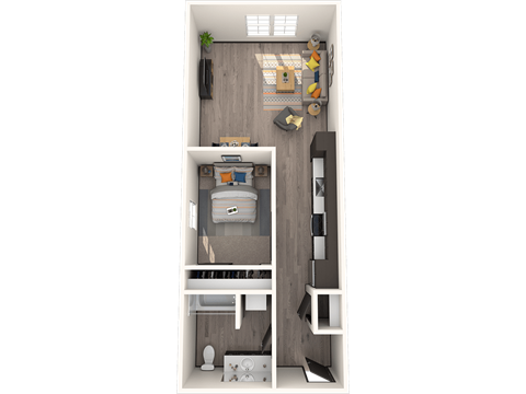 Floor plan for 1 bed, 1 bath, 658 sqft